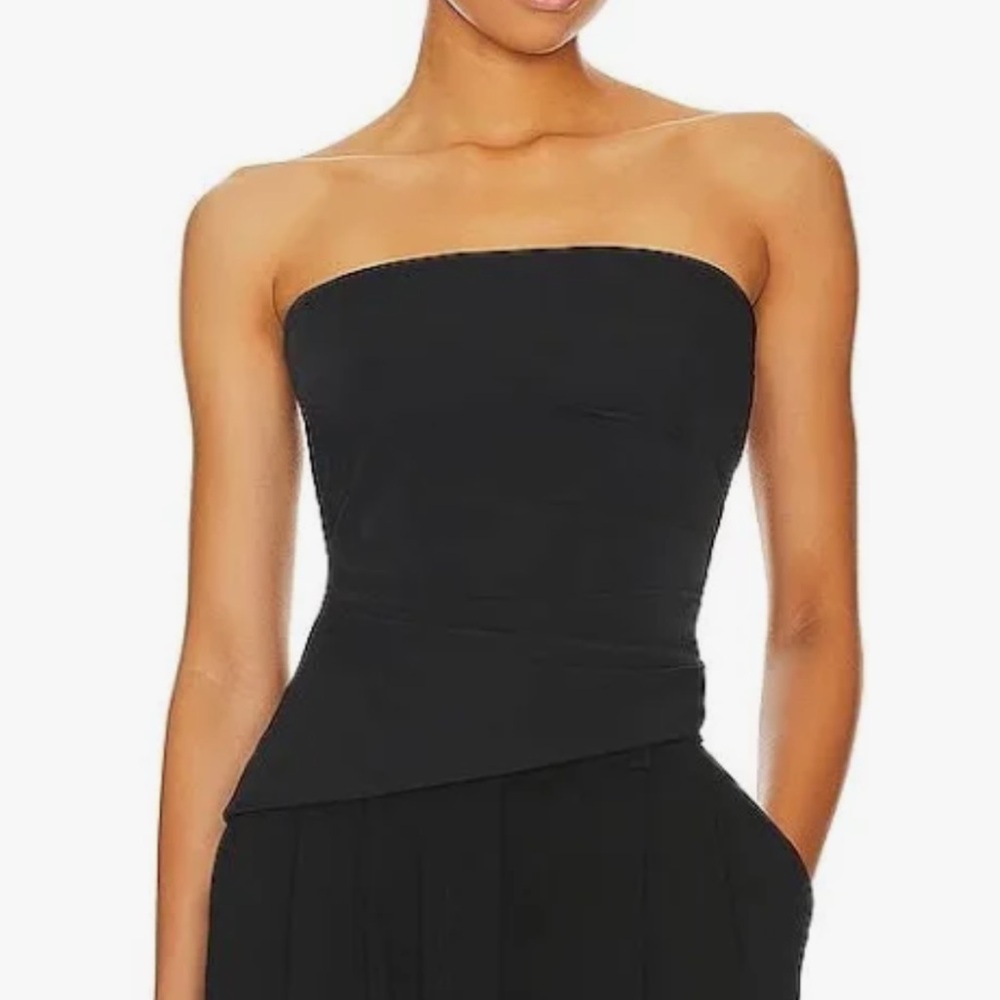 Lovers + Friends Black Asymmetrical Tiered Strapless Top
